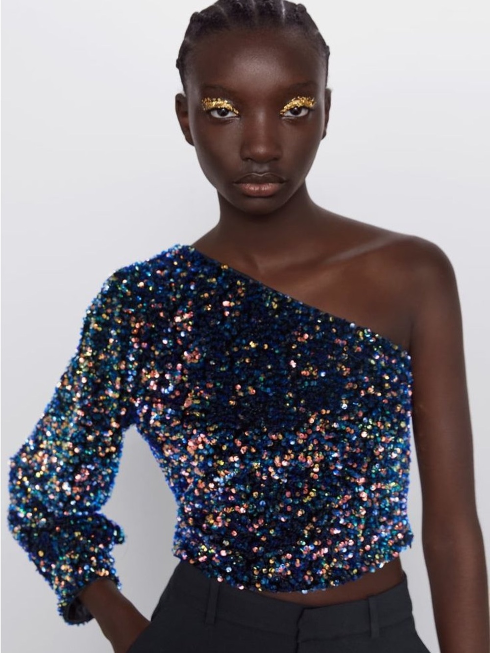 Zara One-Shoulder Sequin Top
